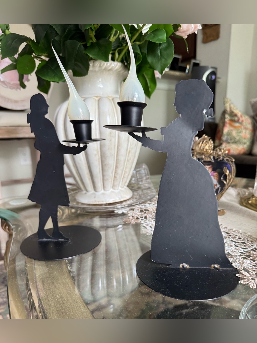 Silhouette Colonial Metal Set (2) Candle Holders
